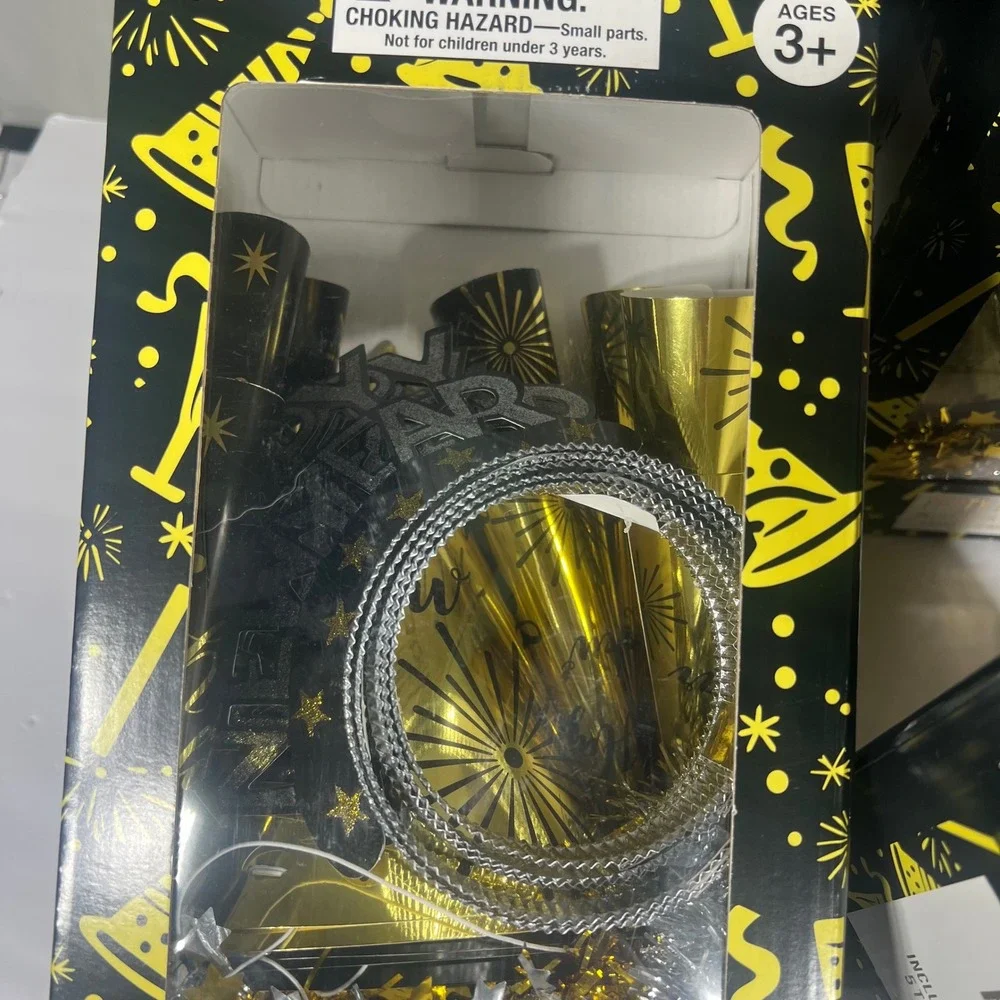 Festive Voice Party Pack Happy New Year- 25 Pcs - Set of 4 Black Gold Silver OS